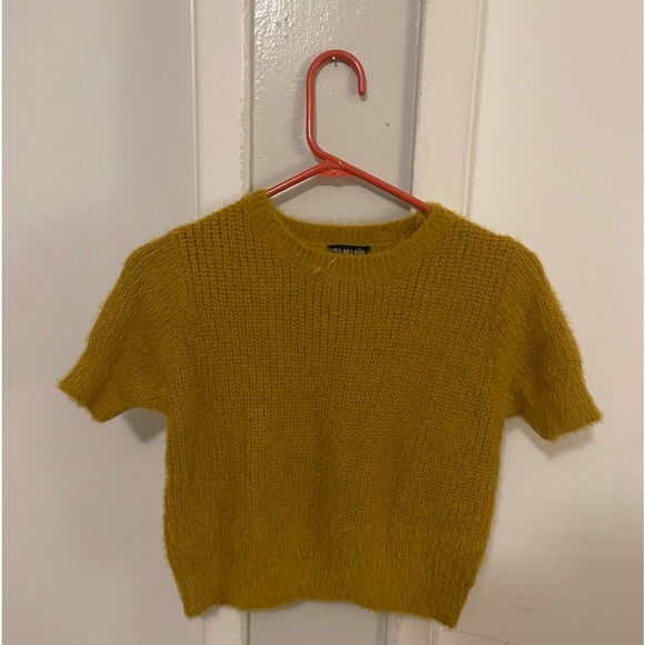 Women's Yellow Fuzzy Knit Crop Top